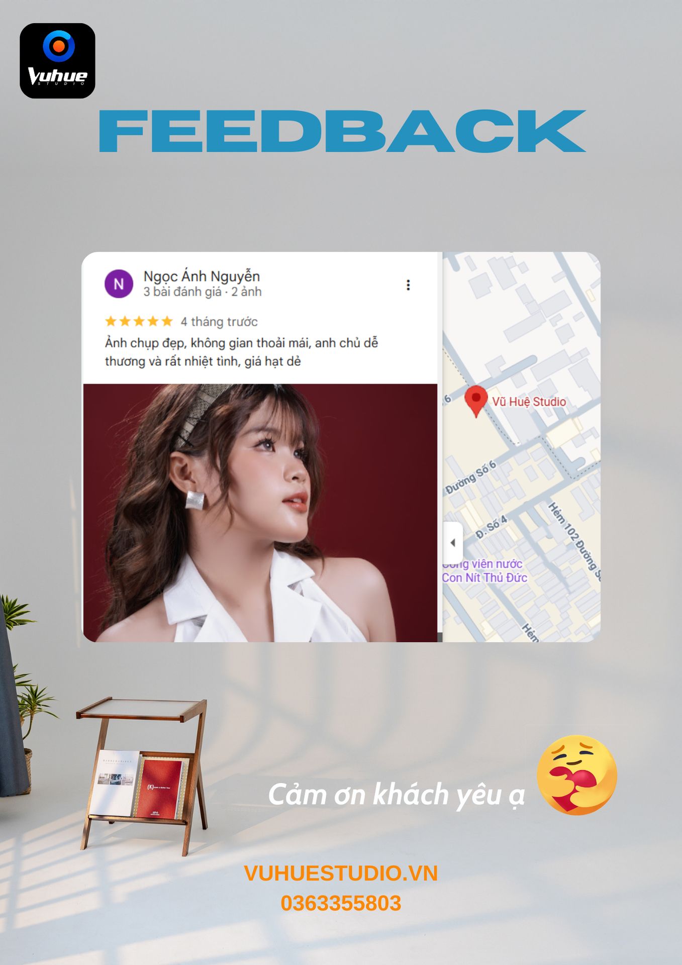 Đánh giá Google Maps khách Ngọc Ánh – Vũ Huệ Studio