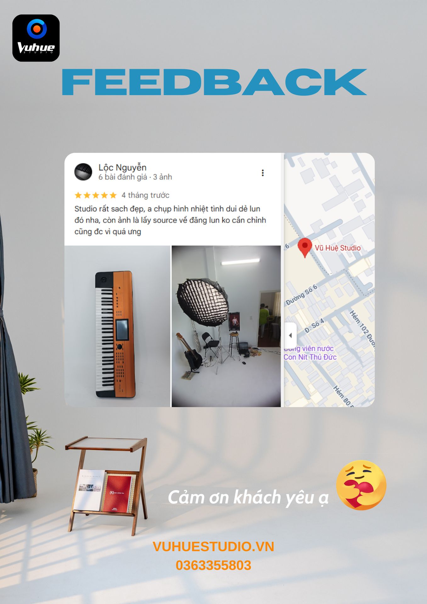 Feedback Google Maps khách Lộc Nguyễn – Vũ Huệ Studio