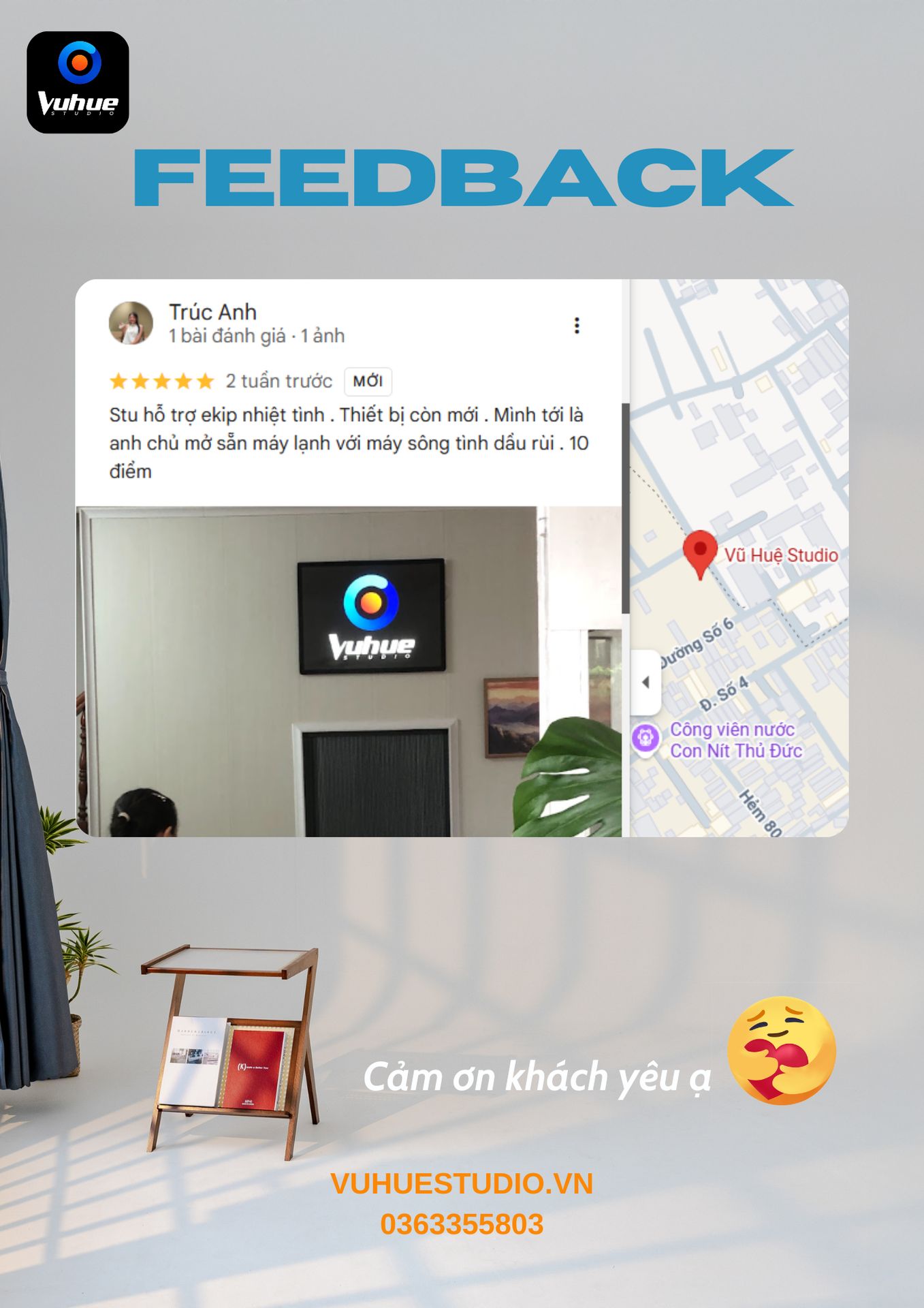 Đánh giá 5 sao khách Trúc Anh – Vũ Huệ Studio