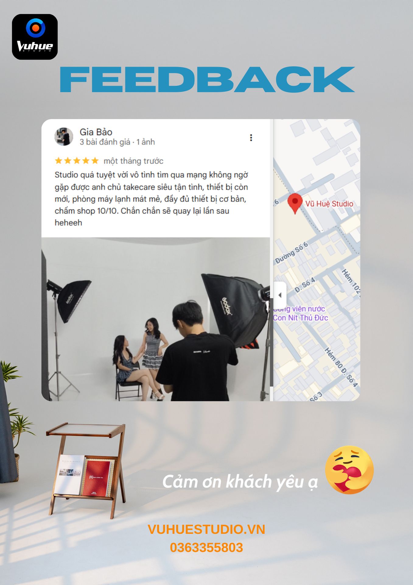 Feedback 5 sao khách thuê studio Vũ Huệ Studio Thủ Đức