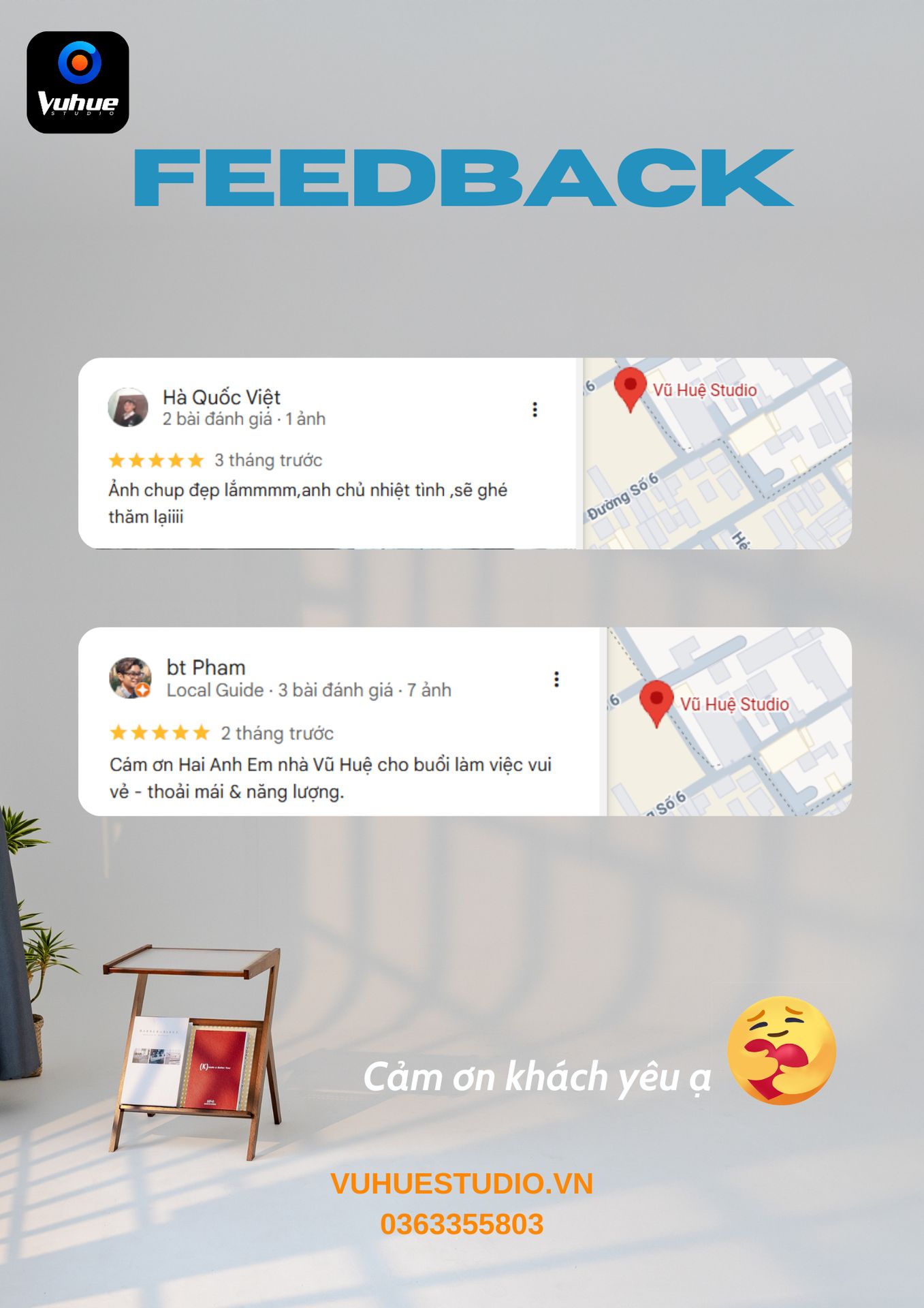 Đánh giá 5 sao thuê studio Vũ Huệ Studio